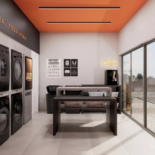 Modelo de franquia LAV.ME Todo dia, toda hora — visualização 3D da unidade